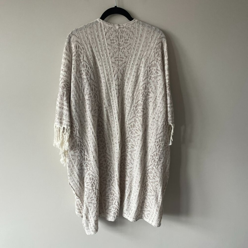 Free People Fringe Open Front Aztec Pattern Mid Length Kimono Gold Small - Picture 3 of 9
